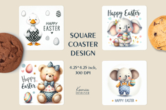 Cute Easter Teddy Bear|Elephant| Happy Easter Square Coaster Product Image 1