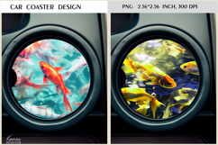 Goldfish Car Coaster Design|Fishing Sublimation Round Design Product Image 1