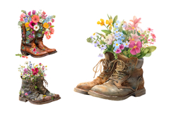 Boots with Flowers Clipart Bundle 40 PNG Transparent BG Product Image 5