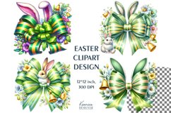 Watercolor Funny Bows with Bunny Ears| Easter Bow Clipart Product Image 1
