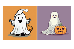 20 Cute Halloween Ghost Cartoon Illustration Characters JPG Product Image 4
