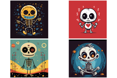 30 Skeleton Cartoon Halloween Logo Mascot Characters PNG Product Image 7
