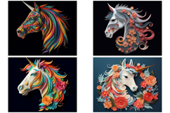 32 Unicorn and Horses 3D Papercut Illustration Images JPG Product Image 6