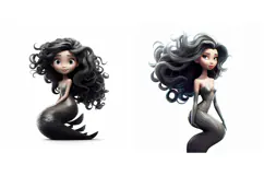 12 Mermaid Pretty Girl Cartoon Illustration Sticker PNG Product Image 7