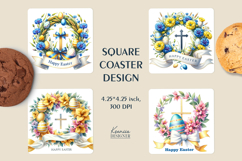 Easter Flower Wreath| Happy Easter Square Coaster Product Image 1