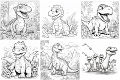 60 Dinosaur Coloring Pages Book Illustrations Printable JPG Product Image 7