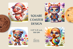 Bear|Cat|Pig|Duck||Hippie Animal| Summer Square Coaster Product Image 1