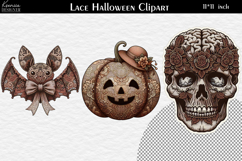 Lace Halloween Skull Clipart | Spooky Bat| Vintage Pumpkin Product Image 1