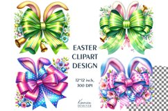 Watercolor Funny Bows with Bunny Ears| Easter Bow Clipart Product Image 1