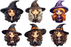 50 Witch Sticker Illustration PNG Ideas Halloween Cartoon Product Image 6