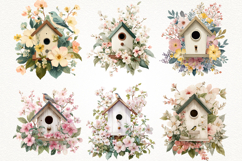 Floral Birdhouse Clipart Bundle 40 PNG Transparent BG Product Image 6