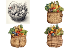 32 Thanksgiving Harvest Basket Illustration PNG Collection Product Image 7