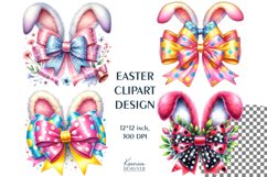 Watercolor Funny Bows with Bunny Ears| Easter Bow Clipart Product Image 1