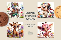 Vintage Flower|Hippie Animal| Summer Square Coaster Product Image 1