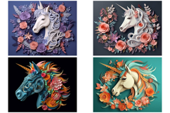 32 Unicorn and Horses 3D Papercut Illustration Images JPG Product Image 7