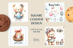 Cute Easter Bear| Funny Chick| Happy Easter Square Coaster Product Image 1