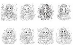 76 Mermaid Princess Girl Clipart Color Book Illustration Product Image 8