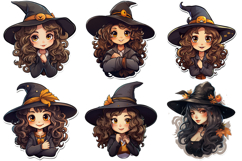 50 Witch Sticker Illustration PNG Ideas Halloween Cartoon Product Image 7