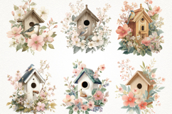 Floral Birdhouse Clipart Bundle 40 PNG Transparent BG Product Image 7