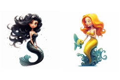 12 Mermaid Pretty Girl Cartoon Illustration Sticker PNG Product Image 2