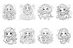 76 Mermaid Princess Girl Clipart Color Book Illustration Product Image 9