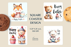 Cute Easter Fox|Sweet Teddy Bear|Happy Easter Square Coaster Product Image 1