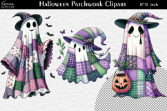 Halloween Patchwork Ghost Clipart Cute Quilted Spirits Product Image 1
