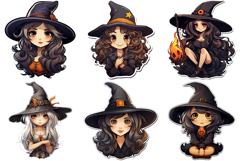 50 Witch Sticker Illustration PNG Ideas Halloween Cartoon Product Image 8