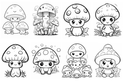68 Mushroom Toadstool Character Color Pages Book JPG Clipart Product Image 8