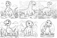 60 Dinosaur Coloring Pages Book Illustrations Printable JPG Product Image 10