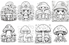 68 Mushroom Toadstool Character Color Pages Book JPG Clipart Product Image 9