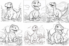 60 Dinosaur Coloring Pages Book Illustrations Printable JPG Product Image 11
