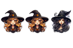 50 Witch Sticker Illustration PNG Ideas Halloween Cartoon Product Image 10