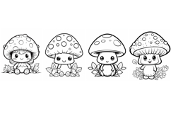 68 Mushroom Toadstool Character Color Pages Book JPG Clipart Product Image 10