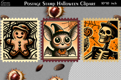 Vintage Postage Stamp Fall Halloween Clipart Product Image 1