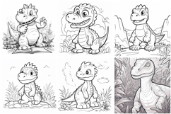 60 Dinosaur Coloring Pages Book Illustrations Printable JPG Product Image 5
