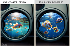 Goldfish Car Coaster Design|Fishing Sublimation Round Design Product Image 1