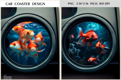 Goldfish Car Coaster Design|Fishing Sublimation Round Design Product Image 1