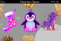 Iridescent Christmas Clipart|Neon Glitter Christmas Bundle Product Image 14