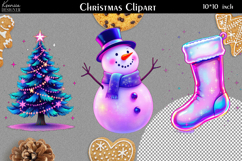 Iridescent Christmas Clipart|Neon Glitter Christmas Bundle Product Image 2