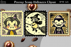 Vintage Postage Stamp Fall Halloween Clipart Product Image 1