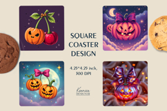 Whimsical Halloween Pumpkin Square Coasters Product Image 1
