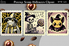 Vintage Postage Stamp Fall Halloween Clipart Product Image 1