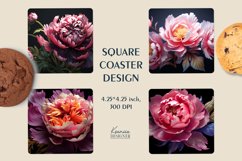 Bright Peony Flowers|Floral Square Coaster Sublimation Product Image 1