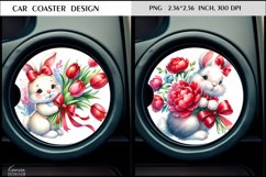 Red Flower Bunny|Cute Animal Car Coaster Design Product Image 1