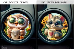 Cute Baby Owl and Cat|Cartoon Animal Car Coaster Product Image 1