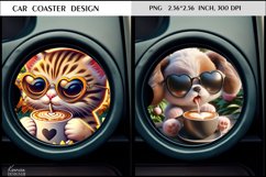 Puppy and Cat wearing Sunglasses |Cartoon Animal Car Coaster Product Image 1