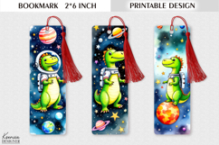 Funny Green Dinosaur in Space| Summer Printable Bookmark Product Image 1