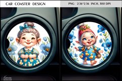Cute Blue Flower Gnome Wearing Dress| Cartoon Car Coaster Product Image 1
