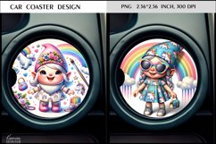 Funny Rainbow Gnome Wearing Dress| Cartoon Car Coaster Product Image 1